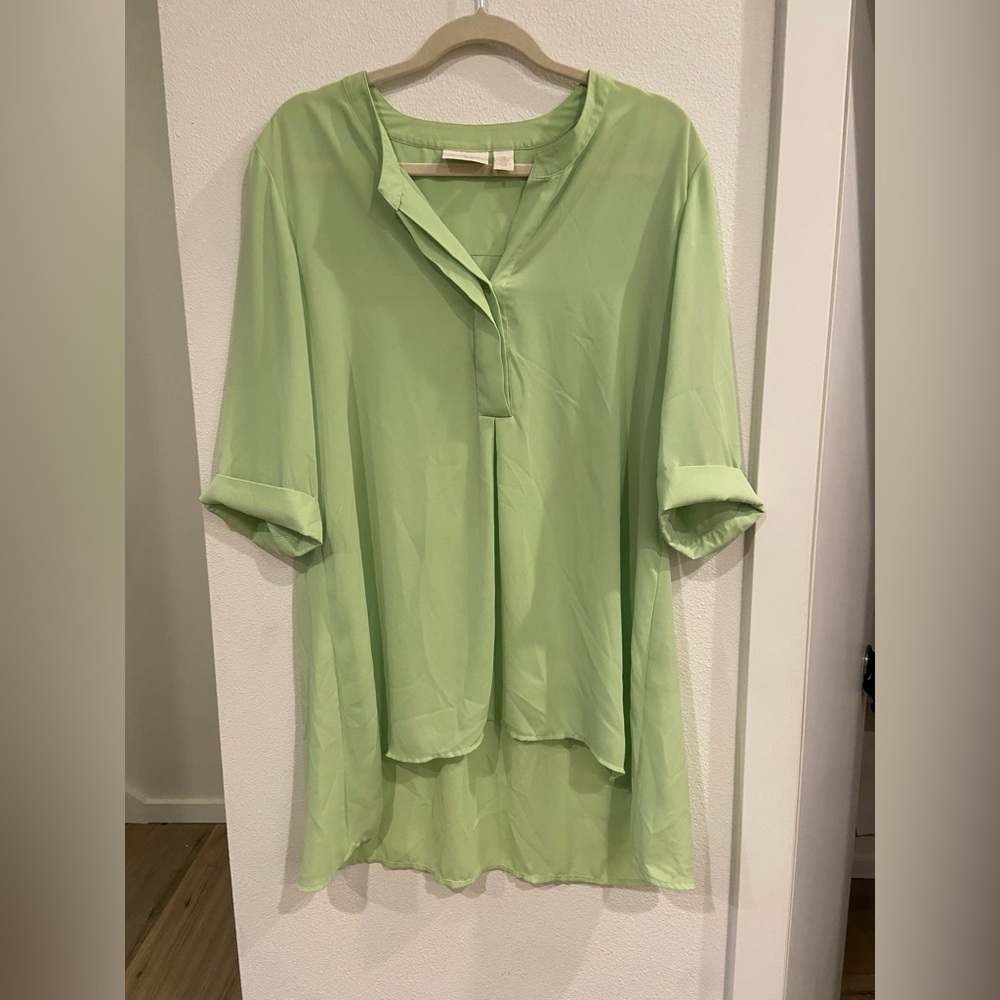 Chico’s Lime Green Sheer Flowy 3/4 Sleeve Tunic Size 2